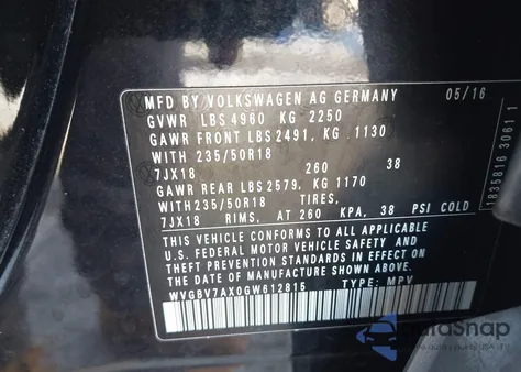 2016 Volkswagen Tiguan Se из США, поврежденный, VIN WVGBV7AX0GW612815